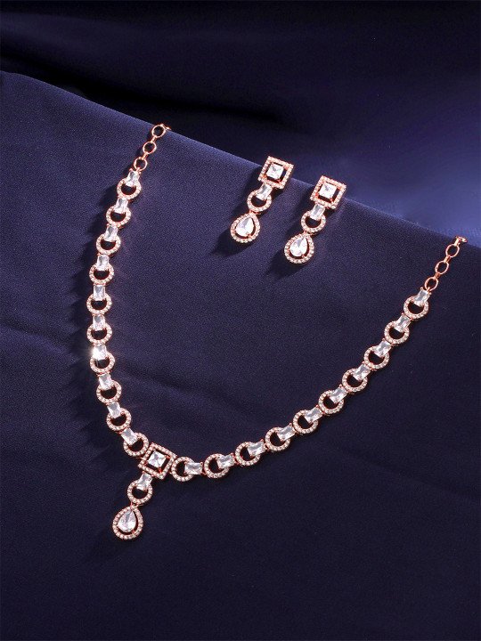 White Rose-Gold Plated American Diamond Studded Jewellery Set