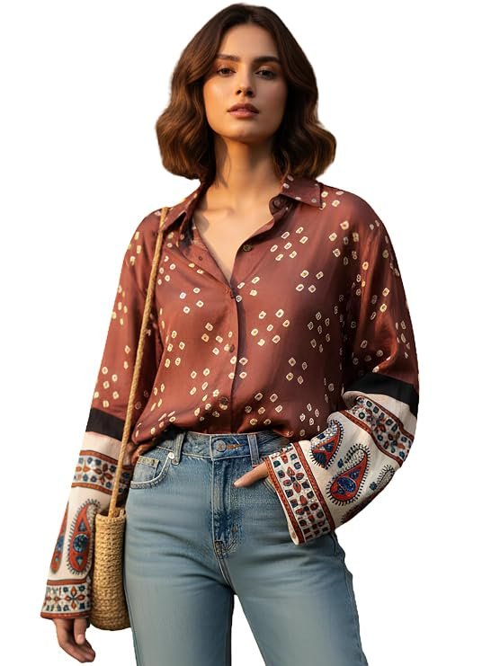 Greciilooks French Crepe Printed Formal Shirt