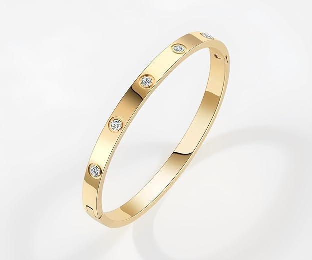 Shining Diva Fashion 18K Gold Plated Stainless Steel Openable Crystal Bracelet | Cuff Bangle | Friendship Couple Wedding Gifts for Mother Sister Wife Girlfriend