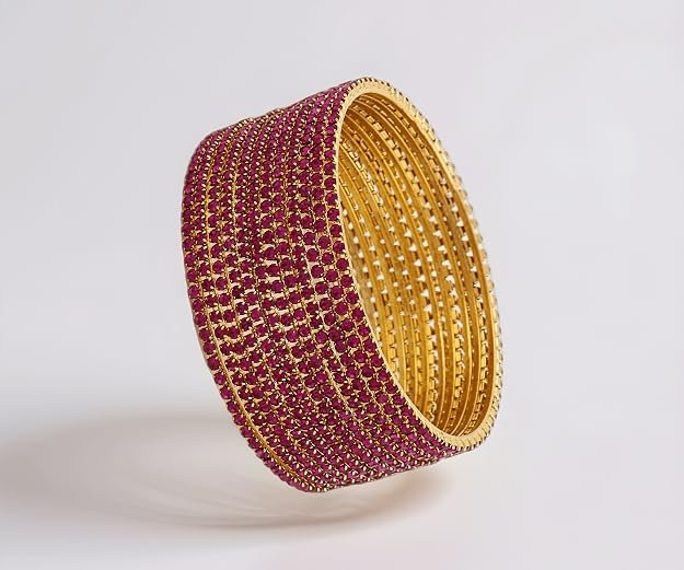 Set of 12 Latest Traditional Design Gold Plated Stone Bangle for Women