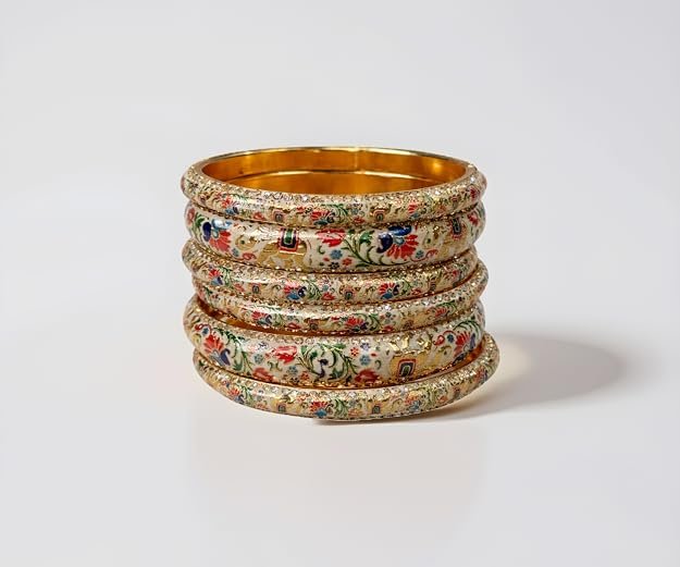 Handmade Meenakari Lac Bangles Elephant Design | Traditional Rajasthani Lac Chudi Set for Women & Girls