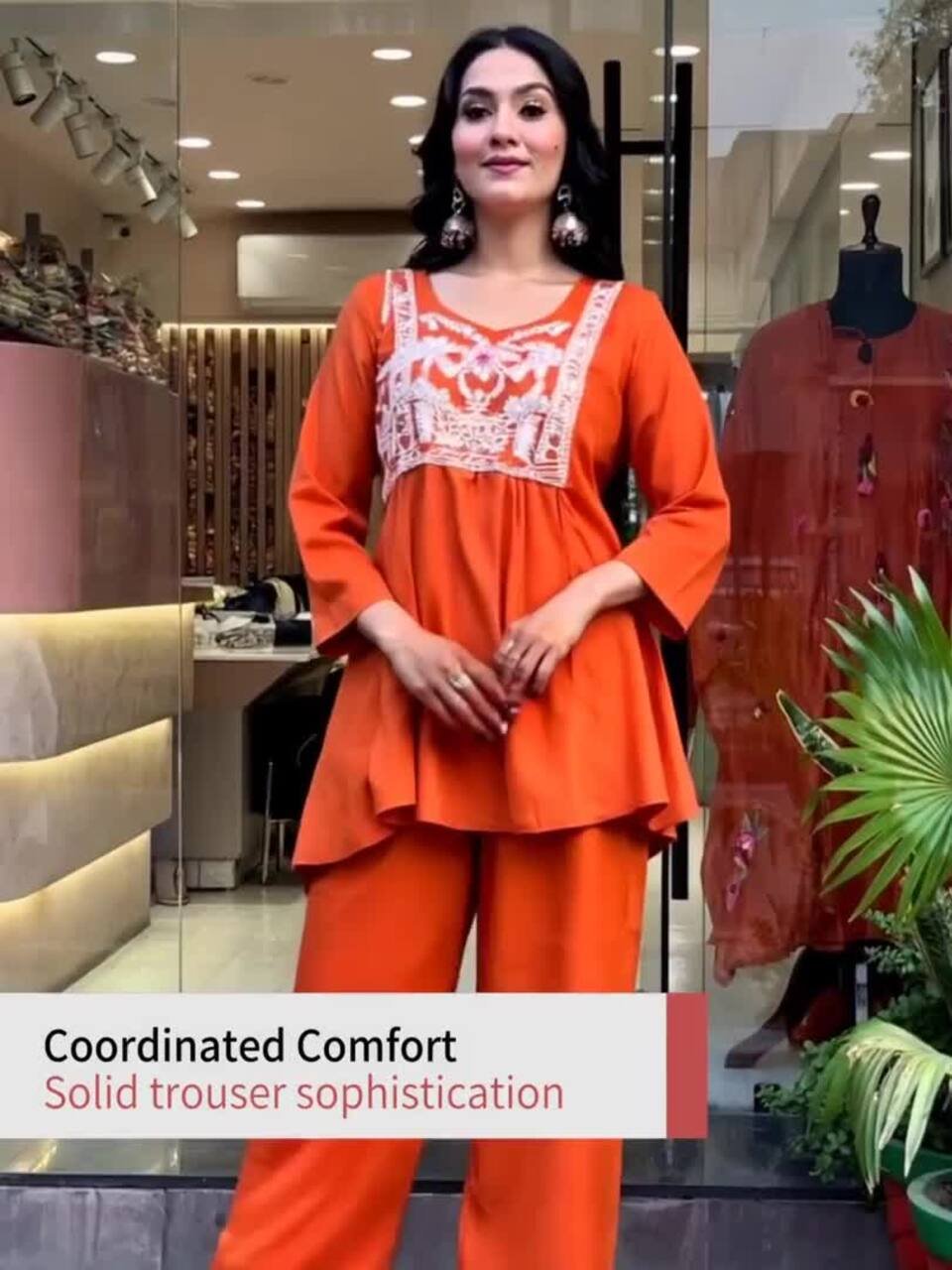 Embroidered Pure Cotton Top With Trousers Co-Ords