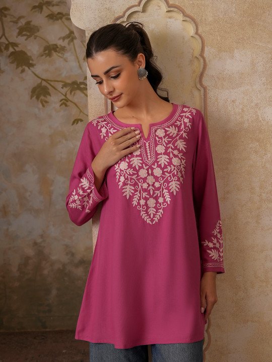 Kashmiri Aari Work Viscose Rayon A-Line Flared Kurti