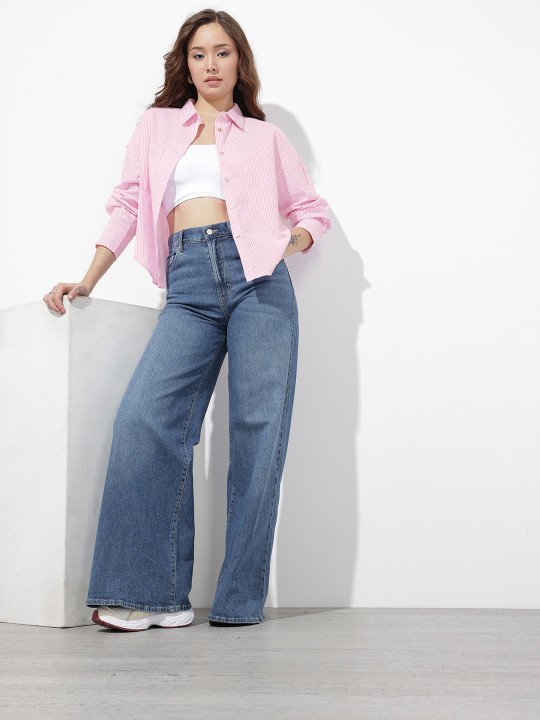 Oversized Striped Seersucker Pure Cotton Shirt