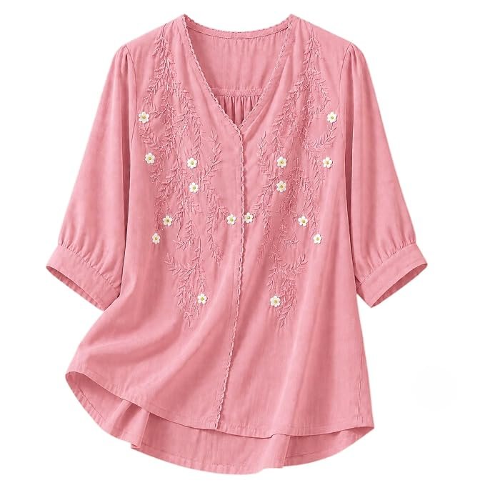 Floral Embroidered V-Neck Tunic Top