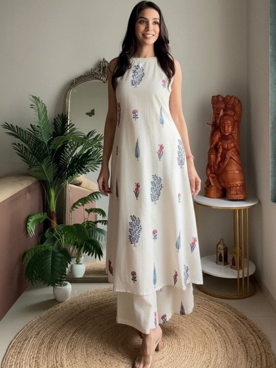 Women Floral Printed Regular Pure Cotton Kurta with Palazzos