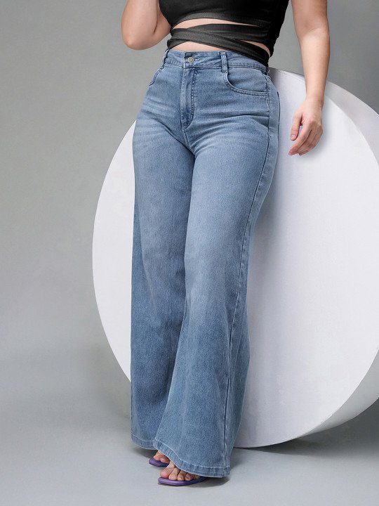 Plus Size Women's Wide-Leg High Rise Clean Look Stretchable Denim Jeans
