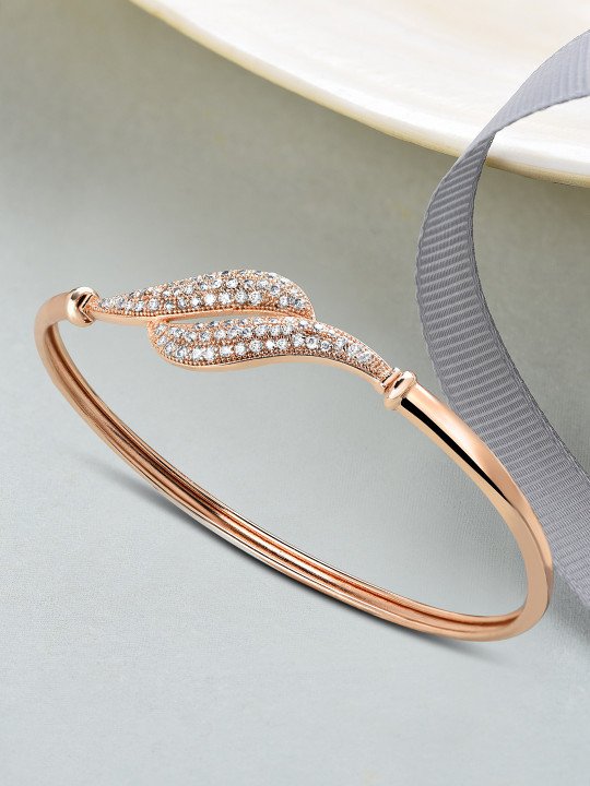 Rose Gold-Plated Cubic Zirconia Kada Bracelet
