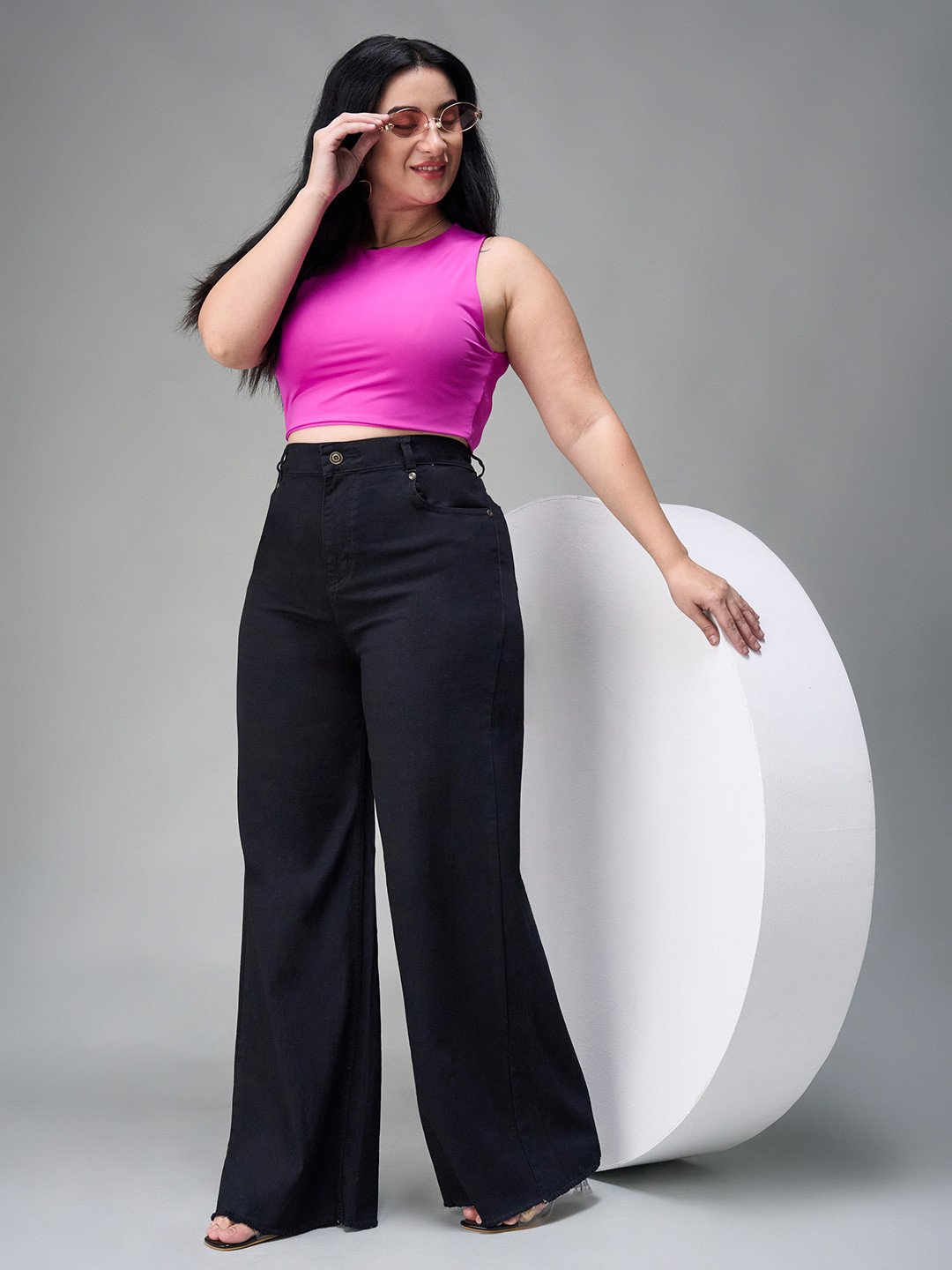 Plus Size Women Wide Leg High-Rise Stretchable Jeans